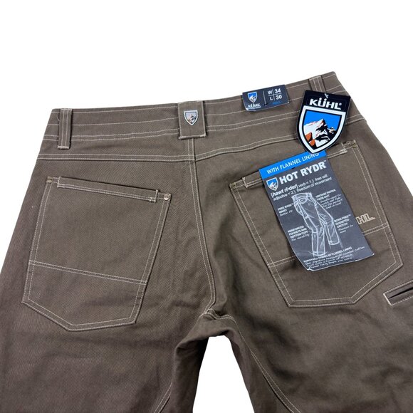 KUHL Flannel Lined HOT RYDR Pants Mens 34 x 30 Vintage Patina Dye Dark Khaki NWT - Picture 6 of 10